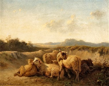 Eugène Verboeckhoven Weite Landschaft mit kleiner Schafherde