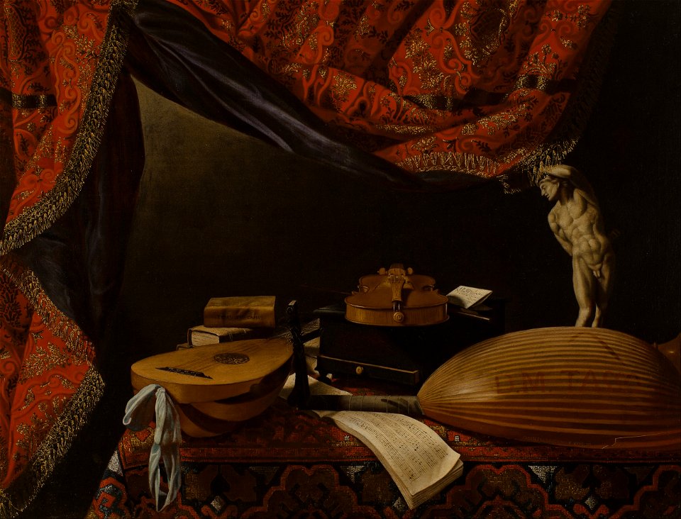 Evaristo Baschenis - Still life with Musical Instruments, Books and Sculpture - Google Art Project