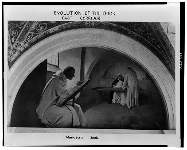 Evolution of the book, east corridor. Manuscript book - J.W. Alexander, artist. LCCN91483013