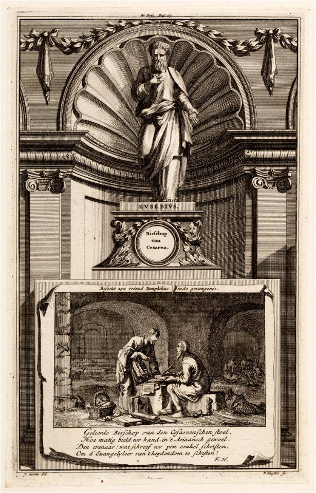 Evsebivs, bisschop van Cesarea, besoekt zyn vriend Pamphilius inde gevangenis, objectnr A 47741