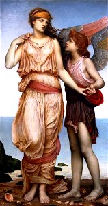 Evelyn de Morgan - Venus and Cupid, 1878. Free illustration for personal and commercial use.