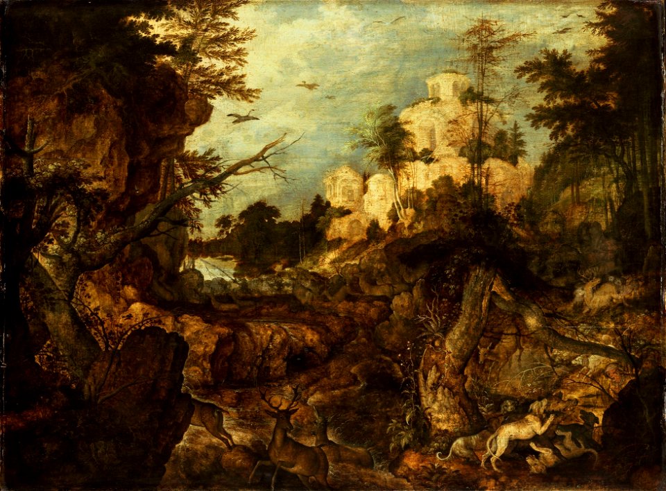 Everzwijnjacht in een rotsachtig landschap Rijksmuseum SK-C-447