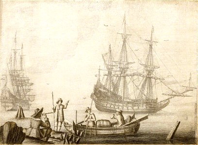 Experiens Sillemans (1611-1653) - Men in a Boat near Two Dutch Ships - BHC0765 - Royal Museums Greenwich