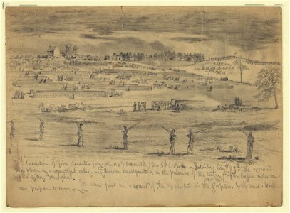 Execution of five deserters from the 118th Pennsylvania Volunteers, 1st Division, 5th Corps, before the entire 5th Corps, Beverly Ford, Va. LCCN2004661836