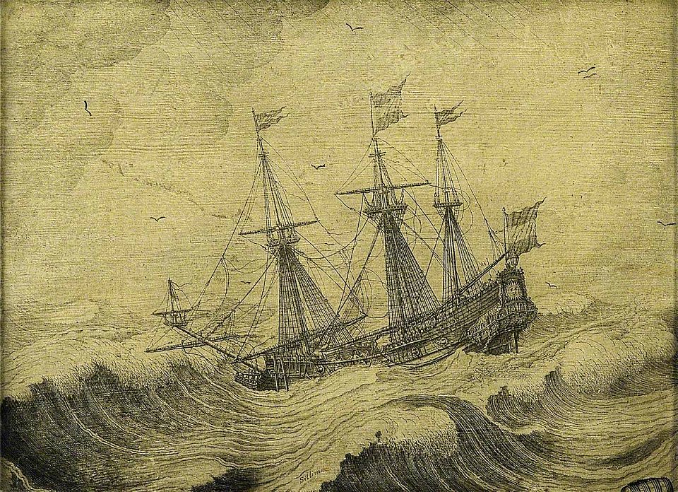 Experiens Sillemans (1611-1653) - A Dutch Ship in a Stormy Sea - BHC0763 - Royal Museums Greenwich