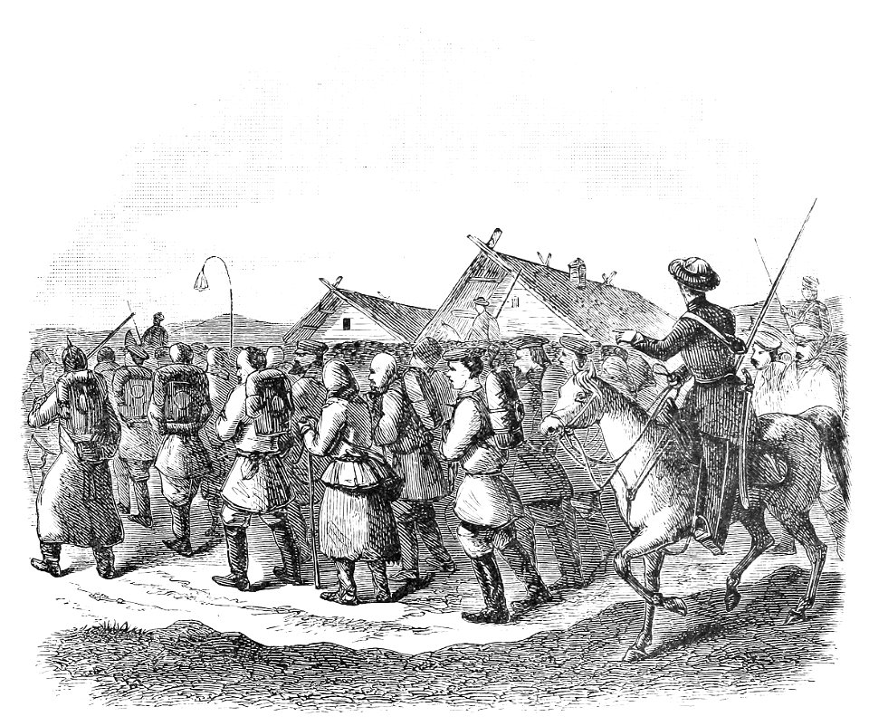 EXILES PASSING THROUGH A VILLAGE