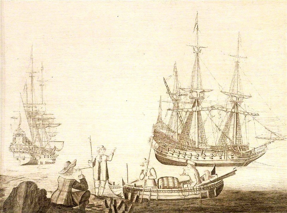 Experiens Sillemans (1611-1653) - Men in a Boat near Two Dutch Ships - BHC0766 - Royal Museums Greenwich