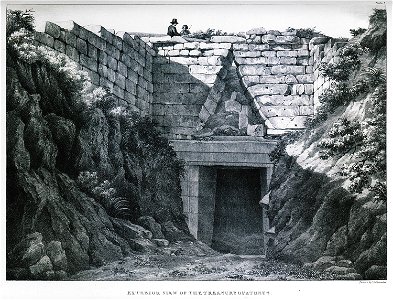 Exterior view of the Treasury of Atreas - Dodwell Edward - 1834. Free illustration for personal and commercial use.