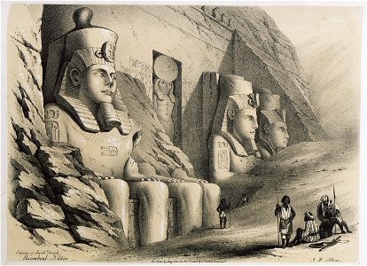 Exterior of south temple Ebsamboul Nubia - Allan John H - 1843. Free illustration for personal and commercial use.