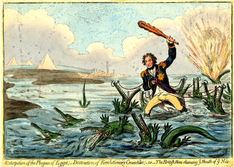 Extirpation of the plagues of Egypt;-Destruction of Revolutionary Crocodiles;-or- The British Hero cleasing ye mouth of the ye Nile. (BM 1851,0901.937)