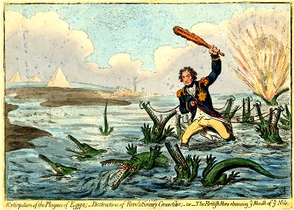 Extirpation of the plagues of Egypt;-Destruction of Revolutionary Crocodiles;-or- The British Hero cleasing ye mouth of the ye Nile. (BM 1851,0901.937)