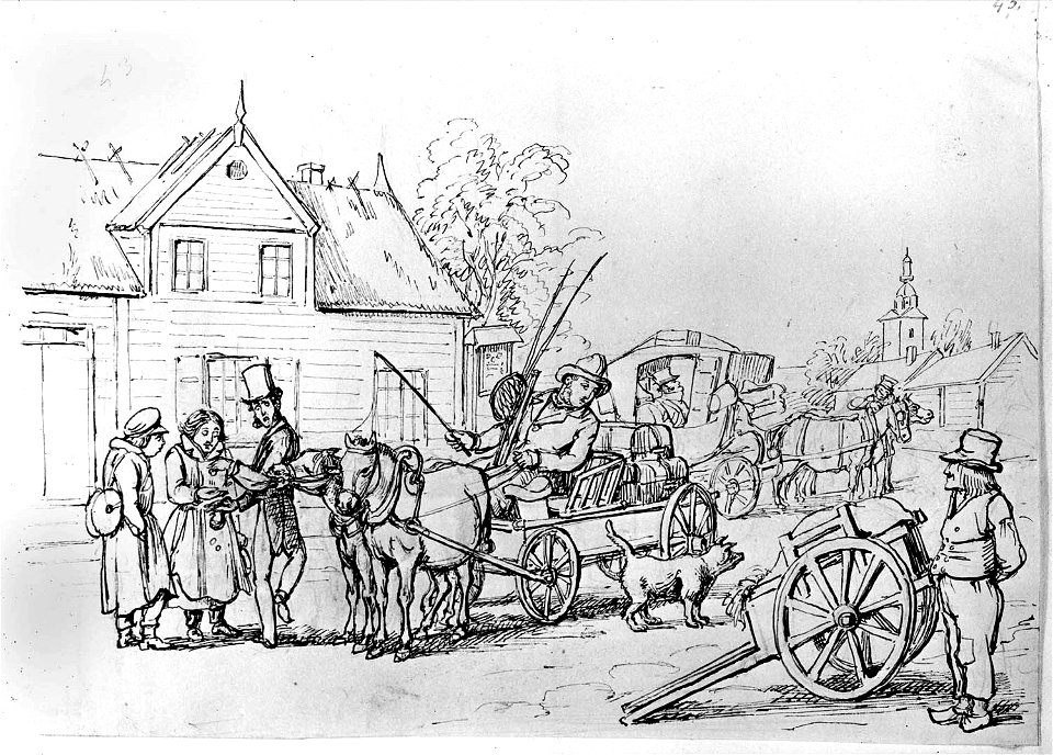 Exteriörmiljö från ett halländskt gästgiveri. Fritz von Dardel - Nordiska Museet - NMA.0032841