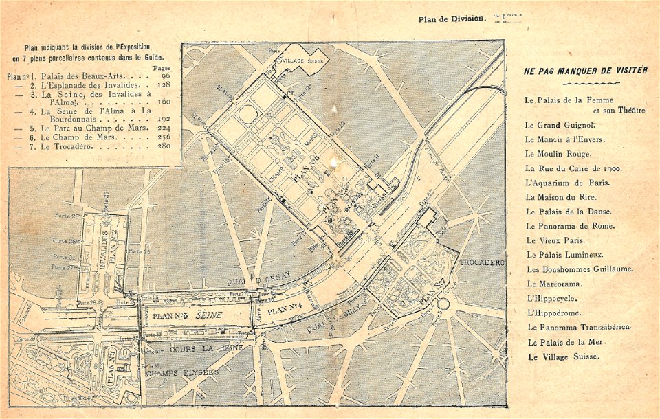 Expo 1900-plan des 7 divisions