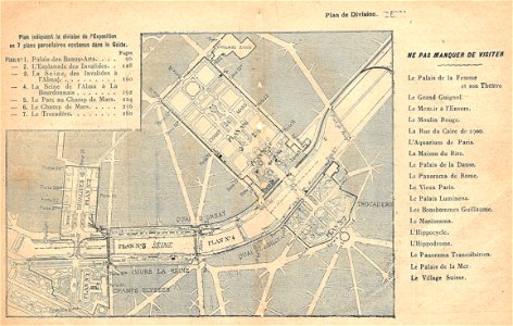 Expo 1900-plan des 7 divisions