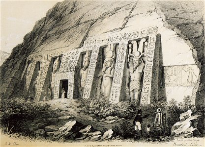 Exterior of north temple Ebsamboul Nubia - Allan John H - 1843. Free illustration for personal and commercial use.