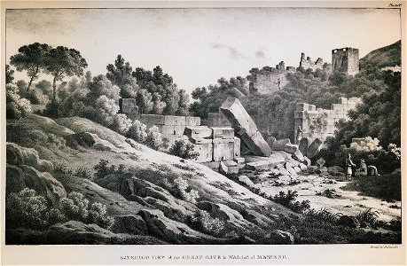 Exterior view of the Great Gate & walls of Messene - Dodwell Edward - 1834. Free illustration for personal and commercial use.