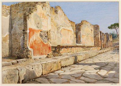 Exterior wall of a domus in Pompeii watercolor by Luigi Bazzani