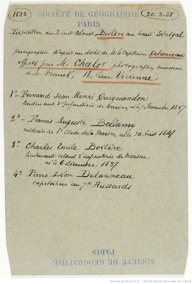 Expédition du lieutenant-colonel Boilève au Haut-Sénégal verso