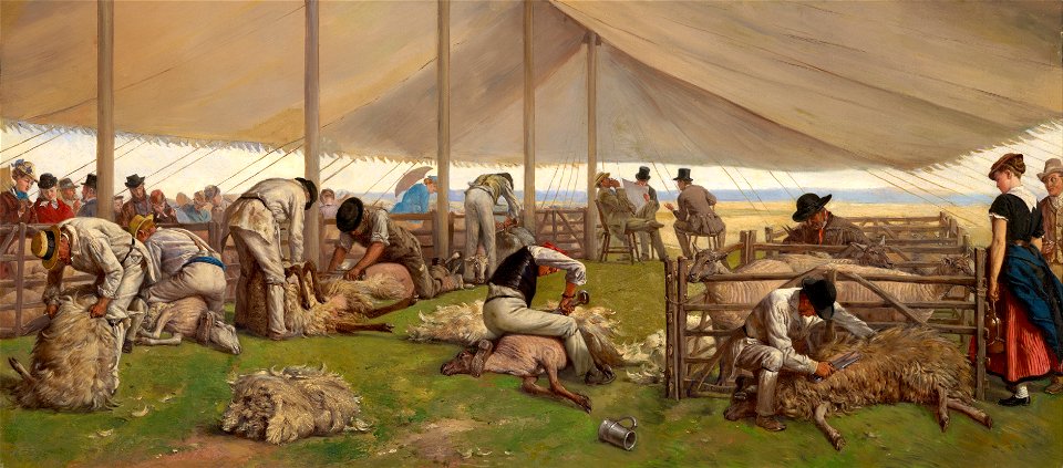 Eyre Crowe - A sheep shearing match - Google Art Project
