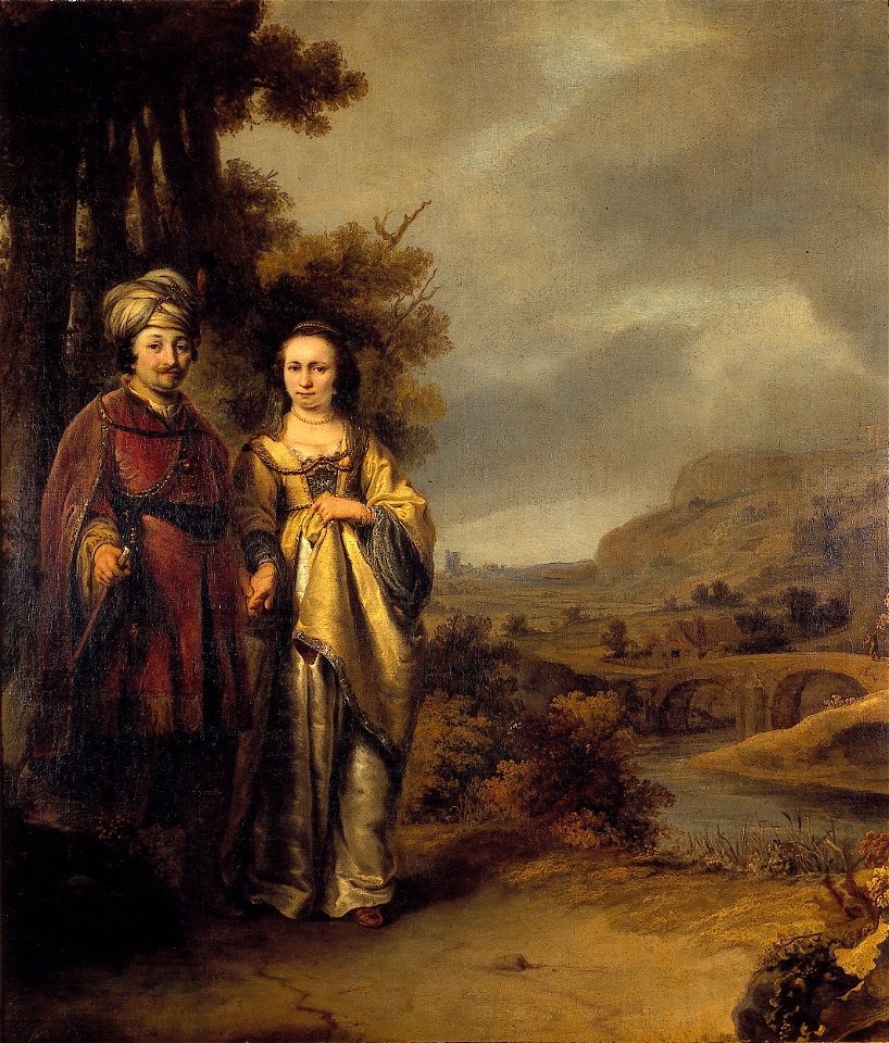 F. Bol - Portret van een echtpaar in een landschap - DM-948-126 - Cultural Heritage Agency of the Netherlands Art Collection