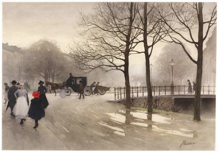 F. Nachtweh - Straatgezicht te Rotterdam in de winter