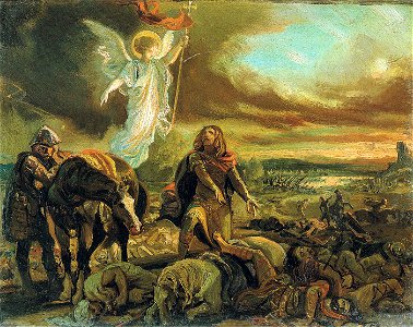 F. de Madrazo - 1840, Don Pelayo reconoce a Don Rodrigo tras la Batalla de Guadalete (Valencia, colección particular, 25 x 32 cm)