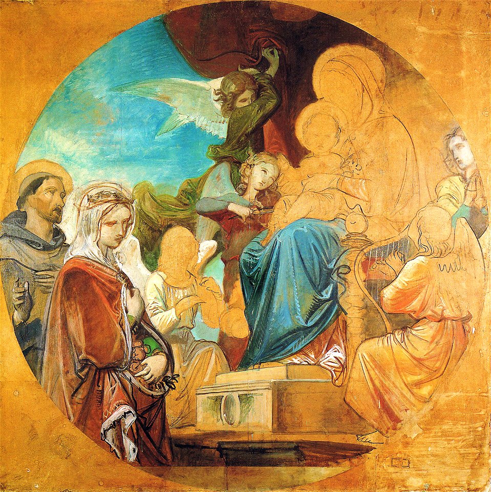 F. de Madrazo - 1854, La Virgen con el Niño, San Francisco y Santa Isabel de Hungría (Iglesia parroquial de Pelayos de la Presa, Madrid, 187 x 187 cm)
