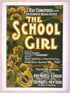 F. Ray Comstock offers the delightful musical success, The school girl music by Leslie Stuart, composer of Florodora ; book by Henry Hamilton, author of The Duchess of Dantzig & Paul M. LCCN2014636757. Free illustration for personal and commercial use.