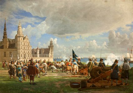 F.C. Lund - Den hollandske flåde under admiral Opdam passerer Sundet d. 29. oktober 1658 under Svenskekrigen 1657-60 - KMS1058 - Statens Museum for Kunst