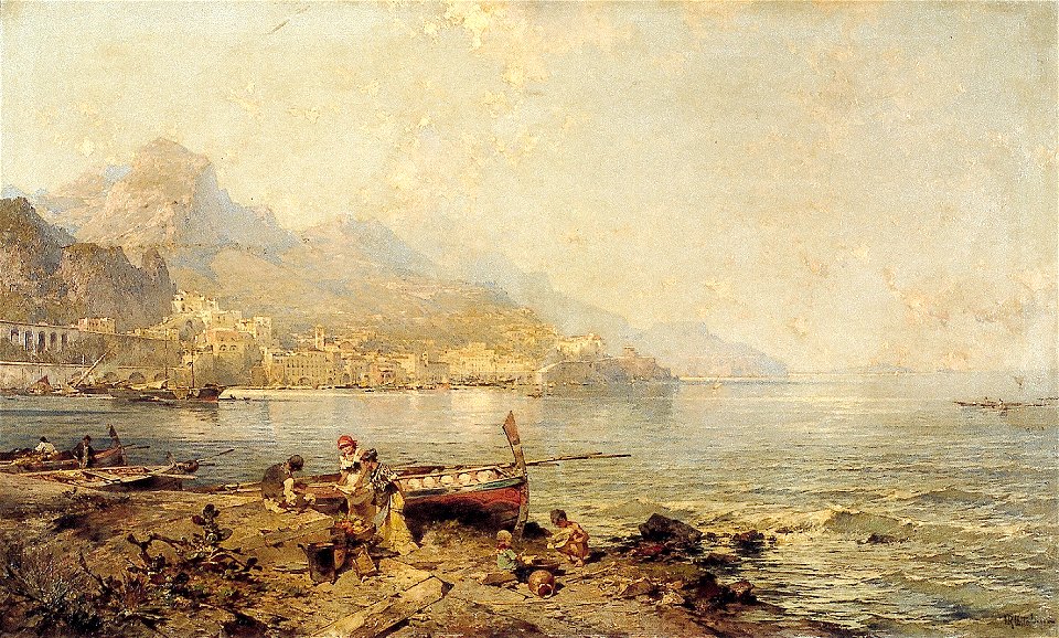F.R. Unterberger - Gezicht op Amalfi aan de Golf van Salerno - NK2865 - Cultural Heritage Agency of the Netherlands Art Collection