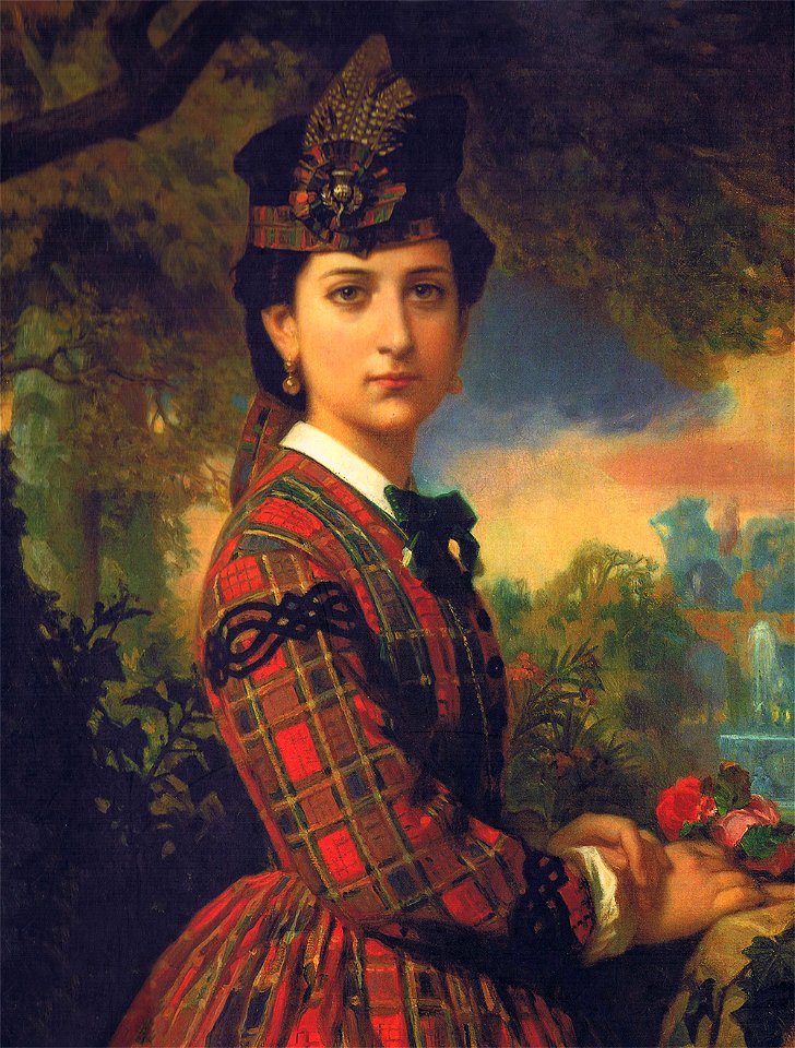 F. de Madrazo - Señorita de Llera con traje escocés, detalle (New York, Colección privada, 1870. Óleo sobre lienzo, 88 x 71 cm), detalle