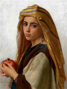 Girl with a pomegranate, by William Bouguereau. Free illustration for personal and commercial use.