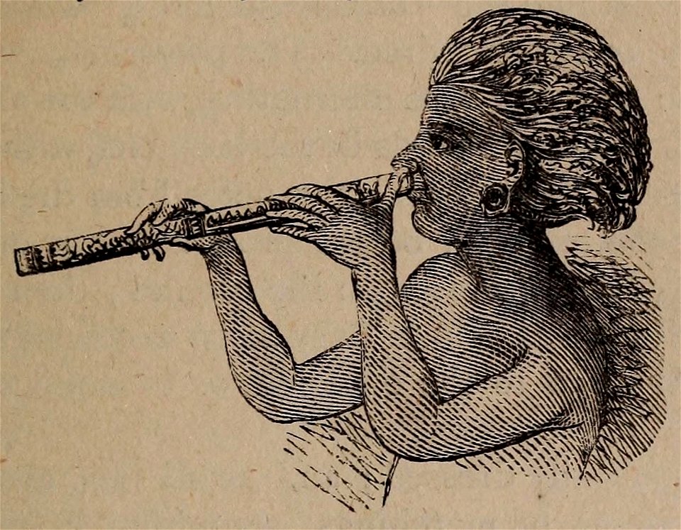 Girl Playing on the Nose-Flute (Boston. Congregational Publishing Society, 1871)