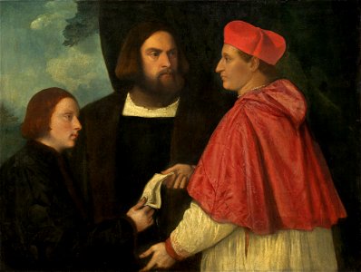 Girolamo and Cardinal Marco Corner Investing Marco, Abbot of Carrara, with His Benefice A12839. Free illustration for personal and commercial use.