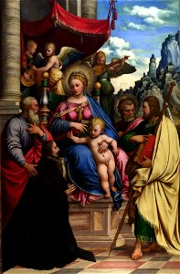 Girolamo da Treviso Madonna with Angels, Saints and a Donor. Free illustration for personal and commercial use.