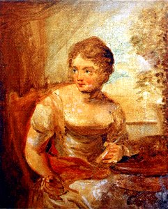 Girl doing needlework by Tropinin
