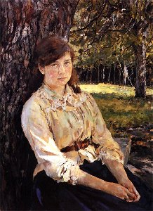 Girl in the Sunlight. Portrait of Maria Simonovich. 1888. Oil on canvas. The Tretyakov Gallery, Moscow, Russia.. Free illustration for personal and commercial use.