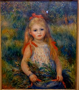 Girl with Flowers, by Pierre-Auguste Renoir, 1888, oil on canvas - Museu de Arte de São Paulo - DSC07224. Free illustration for personal and commercial use.