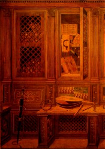 Giuliano, benedetto da maiano e bottega, tarsie dello studiolo di federico II 01