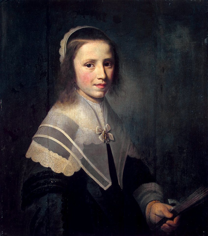 Girl holding a fan, by Hendrik Cornelisz van der Vliet
