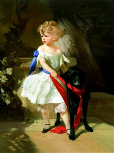Girl with dog by I.Makarov (1860s)