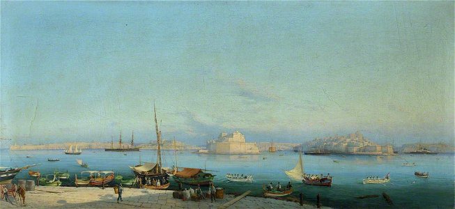 Girolamo Gianni (1837-after 1896) - The Mediterranean Fleet at Malta, June 1876, HMS 'Sultan', 'Hibernia', 'Devastation' and 'Helicon' in Harbour - BHC1894 - Royal Museums Greenwich