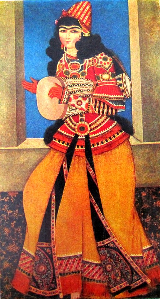 Girl with tambourine (Qajar art, Art Museum of Georgia)