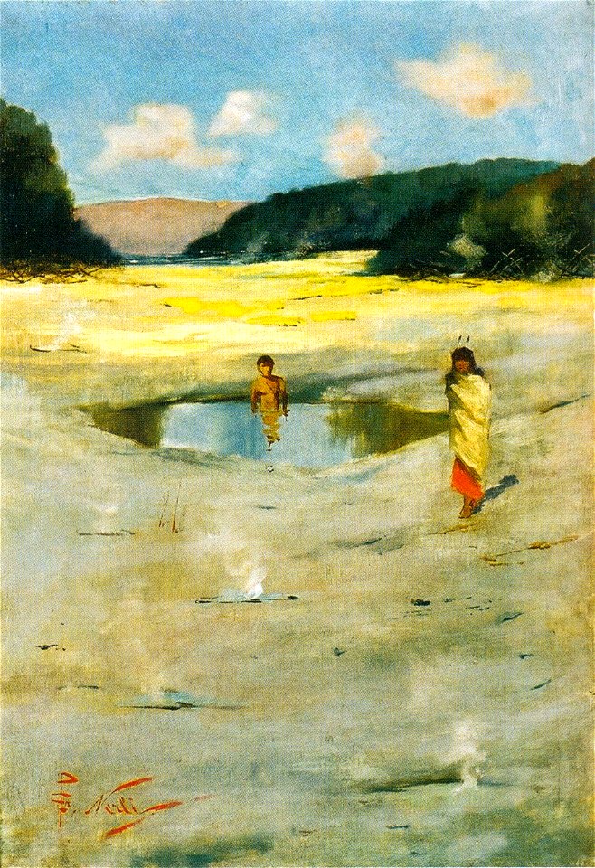 Girolamo Nerli - Maori children bathing in Hot Pools, Rotorua