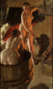 Girls from Dalarna Having a Bath (Anders Zorn) - Nationalmuseum - 18642. Free illustration for personal and commercial use.