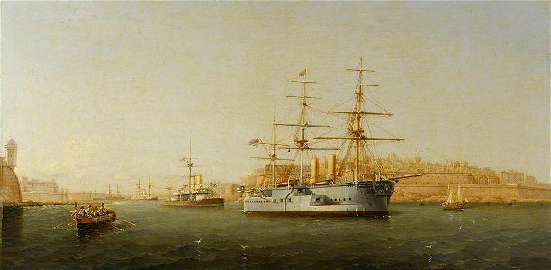 Girolamo Gianni (1837-after 1896) - HMS 'Alexandra' Leaving Malta - BHC3184 - Royal Museums Greenwich