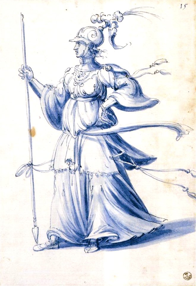 Giuseppe Arcimboldo - Costume drawing of a woman with lance - WGA00892