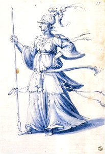Giuseppe Arcimboldo - Costume drawing of a woman with lance - WGA00892