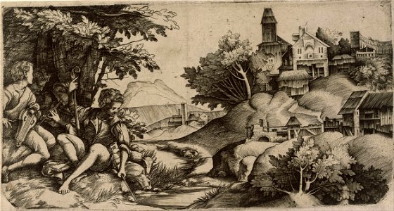 Giulio and Domenico Campagnola - Concert by a brook - Google Art Project
