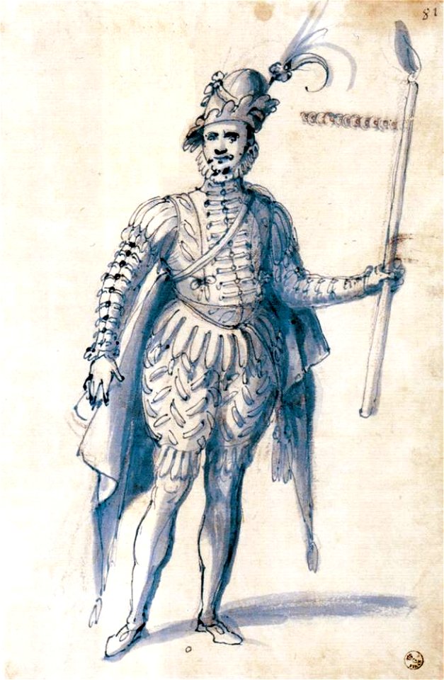 Giuseppe Arcimboldo - Costume drawing for a male figure with torch - WGA00900